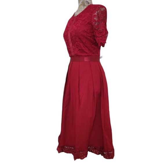 Red Lace Wedding Homecoming Casual Evening Cocktail Party Dress Designer - Picture 7 of 16